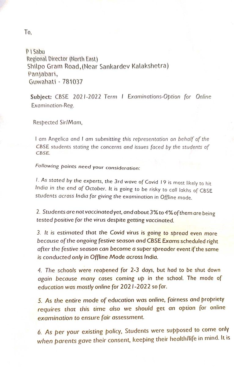 UrHimanshuBorah's tweet photo. Today me along with few students submitted a joint reprentation a NE regional office of @cbseindia29 in GHY,Assam solicitating for hybrid mode of exams. It's my meek plea to
#MakeTerm1Hybrid. Due to hike in COVID cases, some schools have been declared as containment zone. https://t.co/LxDIxJwqUx