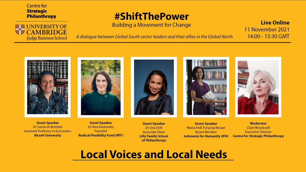 CambridgeCSP's tweet photo. Join us tomorrow for the next #ShiftThePower seminar! 

Local Voices and Locals Needs
11 November, 14:00 - 15:30 GMT 📅

Guest speakers: @RKantowitz, @UOsili, Anik Tunjung Wasari and Samia Al-Botmeh

Moderated by @CWoodcraft
 
Register: https://t.co/38z4I28rQy https://t.co/SHseREx8tM