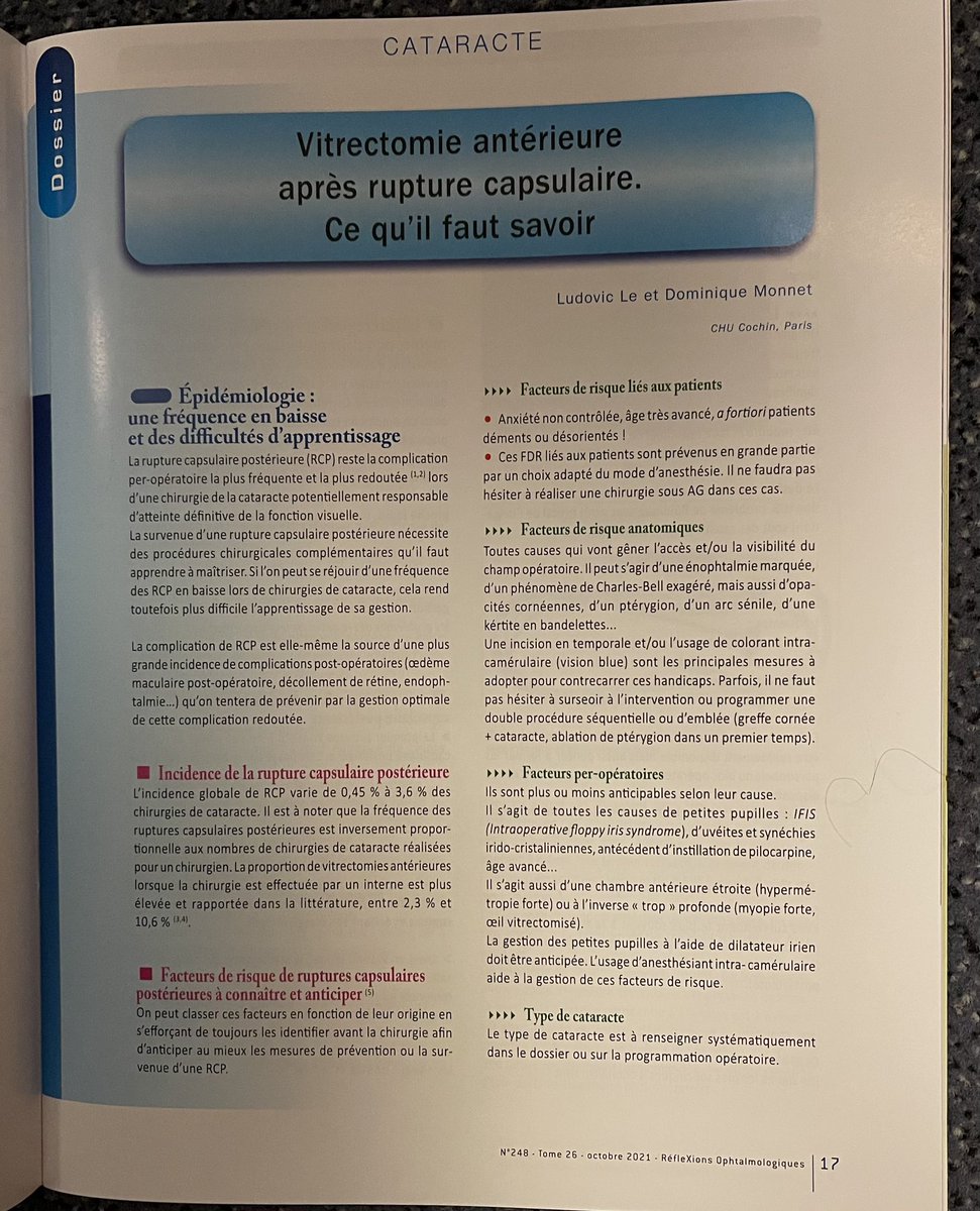 DrLELudovic's tweet photo. Chers amis, 
Chers collègues,

Voici notre article dans réflexions Ophtalmologiques sur la gestion de la rupture capsulaire lors de l’opération de la cataracte. 
Avec le Pr Dominique MONNET 
Ensemble apportons le meilleur soin possible à nos patients.Fondation Rothschild https://t.co/4wPifkaftC