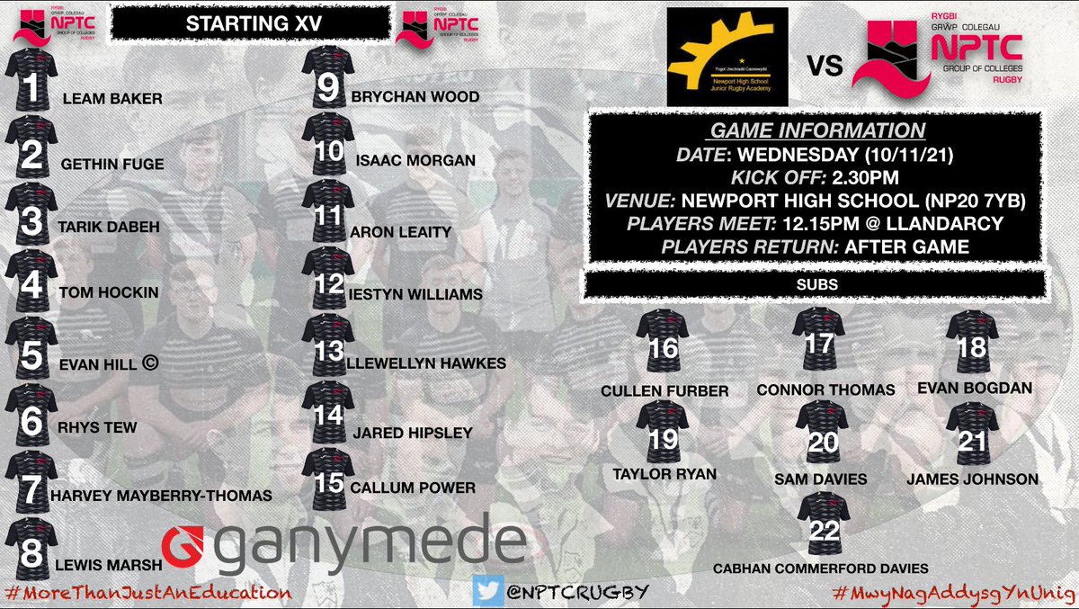 NPTCRugby's tweet photo. 📣 🅂🅀🅄🄰���� ANNOUNCEMENT 📣

Please see below the 1st team squad to play @NHSRugby this afternoon👇🙌

📍Newport High School (NP20 7YB)
⏰ 2.30pm KO

#MoreThanJustAnEducation
#MwyNagAddysgYnUnig https://t.co/HPuzgL2z90
