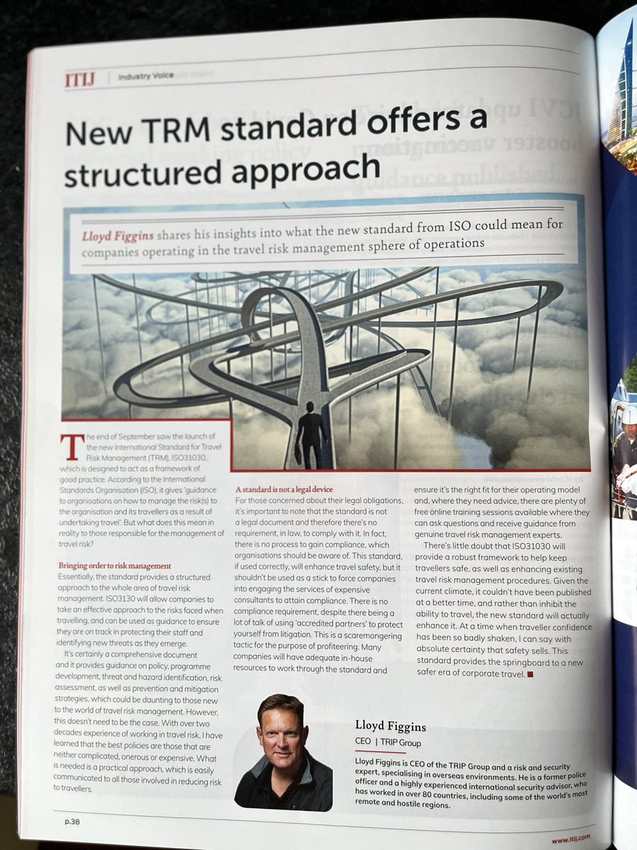 Great to see my article on ISO31030 Travel Risk Management in the latest edition of ITIJ: International Travel & Health Insurance Journal. You can read the @itijonline version here itij.com/latest/long-re… #travel #riskmanagement