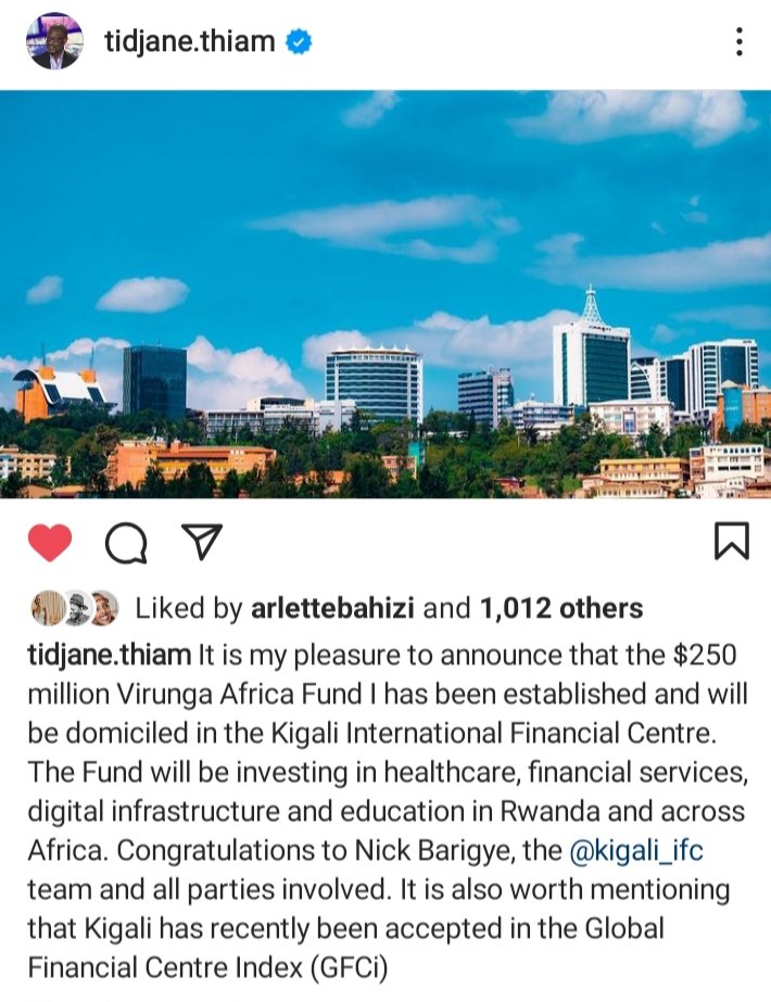 Kigali_IFC's tweet photo. Message from our Board Chair Tidjane Thiam on the Virunga Africa Fund I establishment and domiciliation! https://t.co/da4aDwI0CE