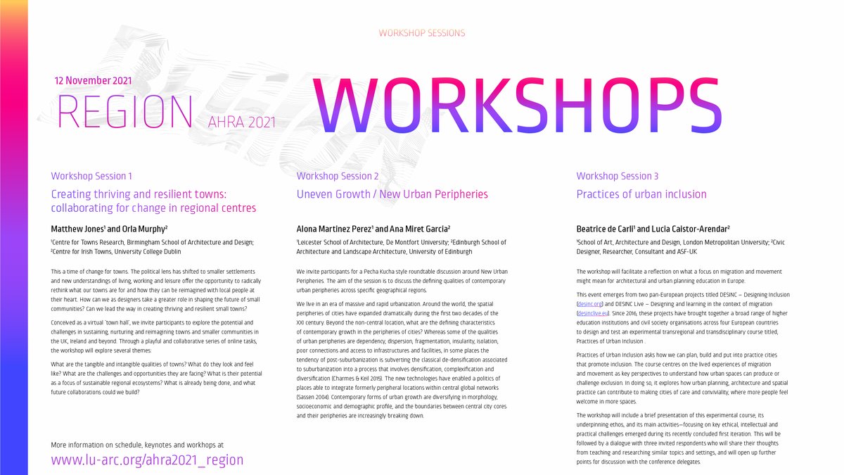 Watch out the3amazing workshops @ahra2021 run by <a href="/orlaPmurphy/">Orla Murphy</a>,<a href="/matjones_arch/">Matthew Jones</a>,@UCDCfIT,@bxdecarli, LuciaCaistorArendar @ASF_UK, AlonaMartinezPerez &amp; AnaMiretGarcia.Portal to signup doodle.com/poll/3z4xvm3cn… engage with the workshop tasks before the conference begins <a href="/ArchHumanities/">Architectural Humanities Research Association</a>