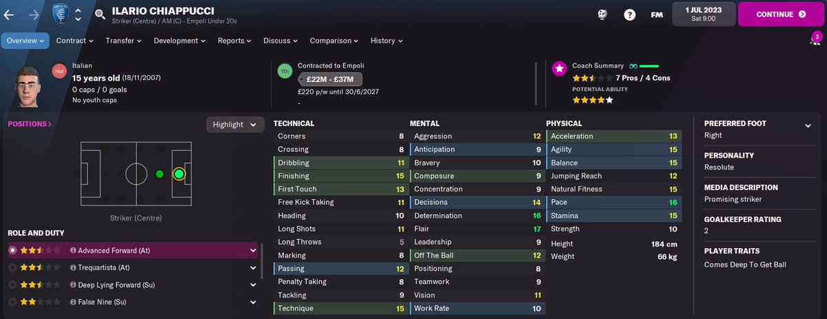 LPQR_FM's tweet photo. looks like we have a prime candidate for @EmpoliFC1920 's future 'fantasista' in attack :) 

#FM22 https://t.co/8Am5A5sR7i