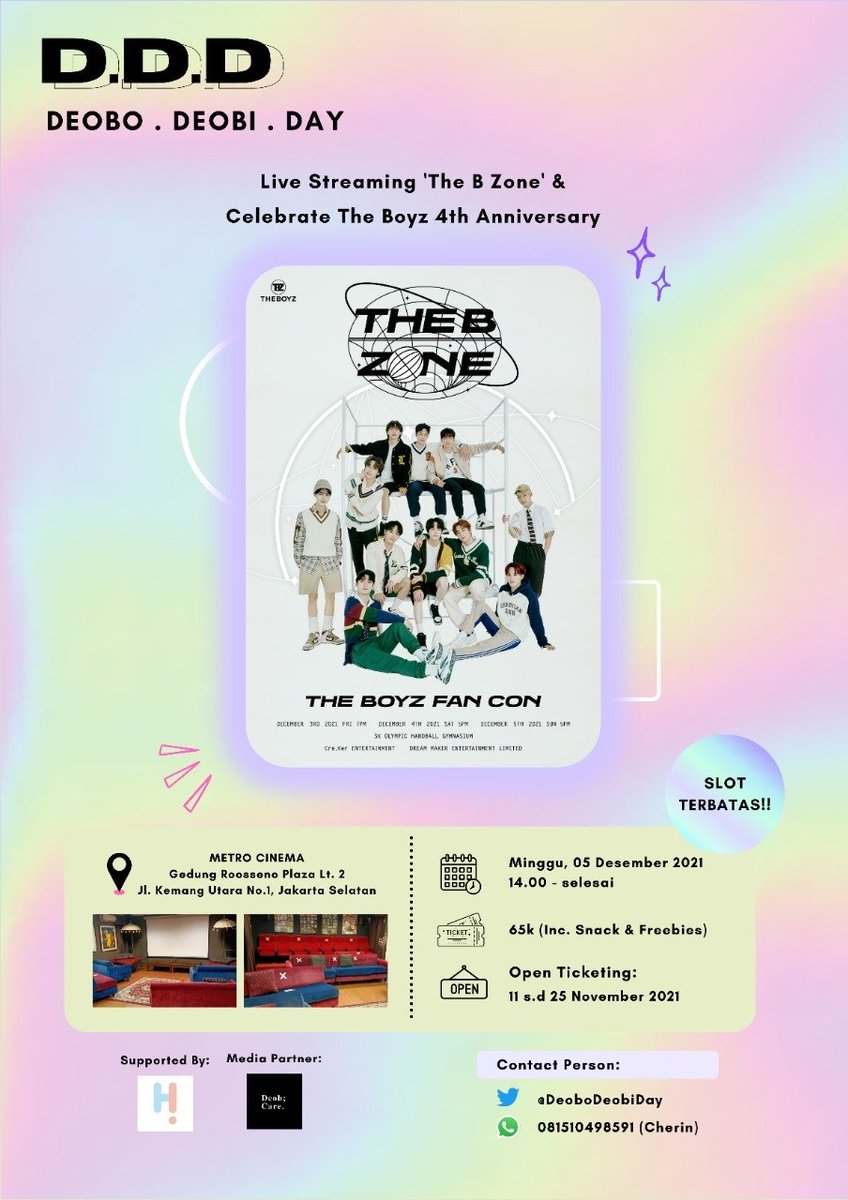 📢 Calling out Deobi Jabodetabek 📢

D.D.D (Deobo Deobi Day) proudly present:

"Nobar The Boyz Fan Concert - THE B ZONE and Celebrate The Boyz 4th Anniversary"

Follow and turn on notification for further information! ✨
