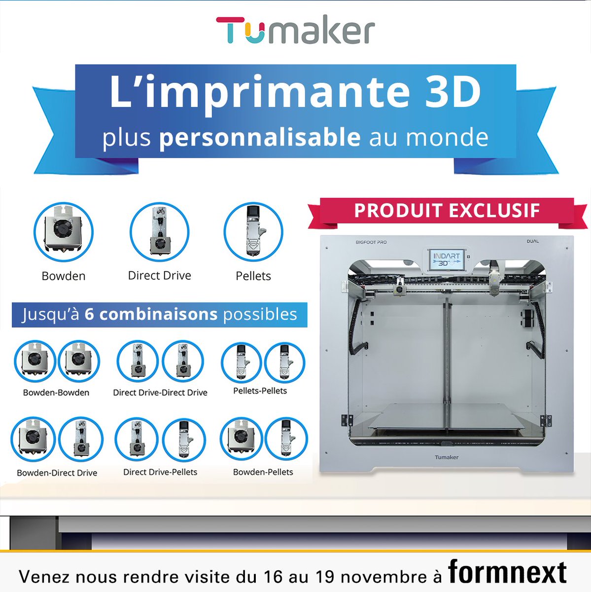 it3dgroup_fr's tweet photo. #TumakerProDual. L'imprimante 3D la plus personnalisable au monde.

🔹 Il fonctionne avec deux têtes indépendantes et combinables.

🔹 Sélectionnez vous-même les têtes d'impression (Bowden - Direct Drive - Pellets)

Découvrez la gamme @Tumakers Pro Dual: https://t.co/yn6m53Rz6x. https://t.co/0PxFTe88eo