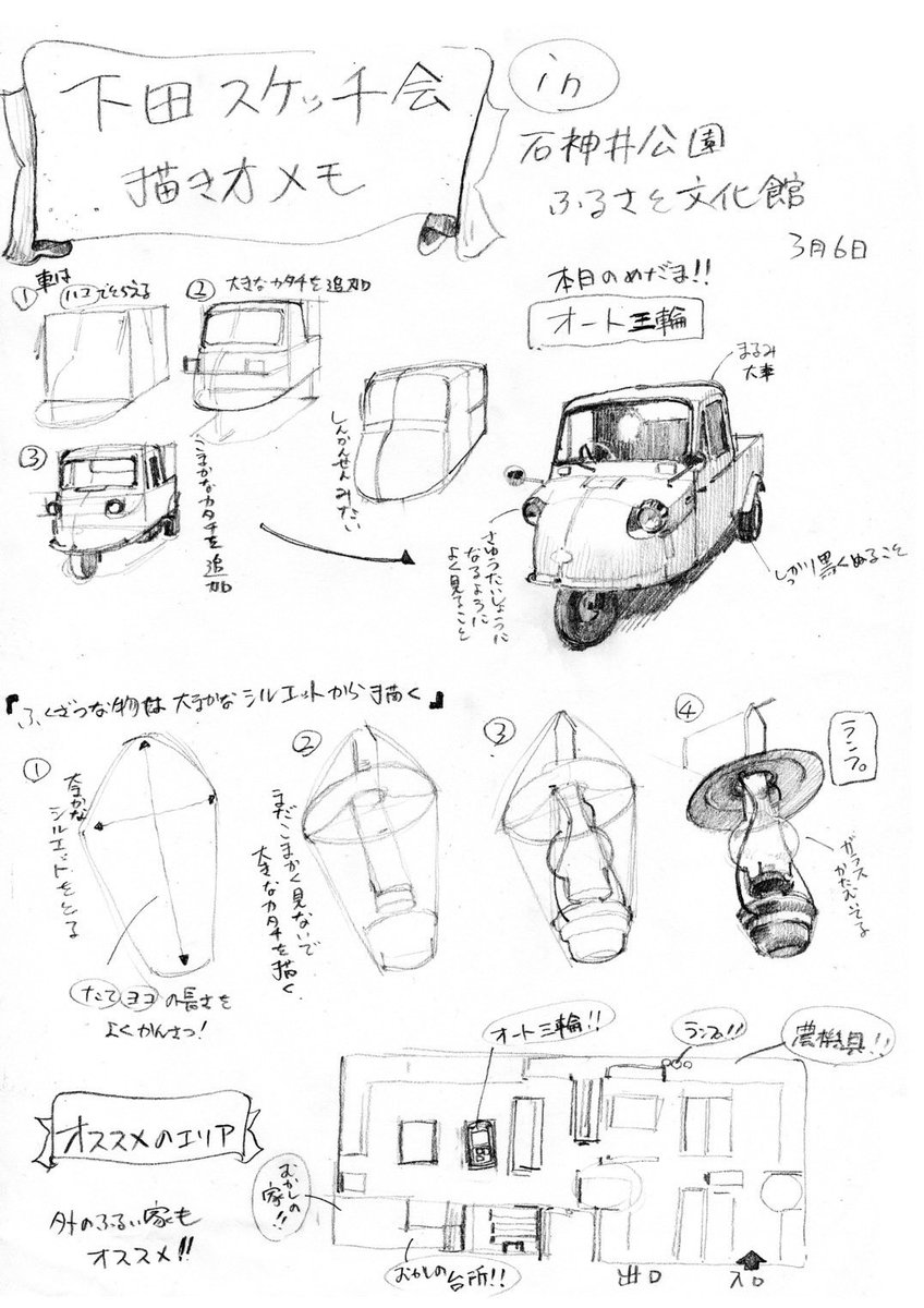 スケッチ好きの人達と一緒にスケッチするイベントをしていた時に配った描き方メモ。新型コロナで数年間休んでるけど、いつか再開したい。 