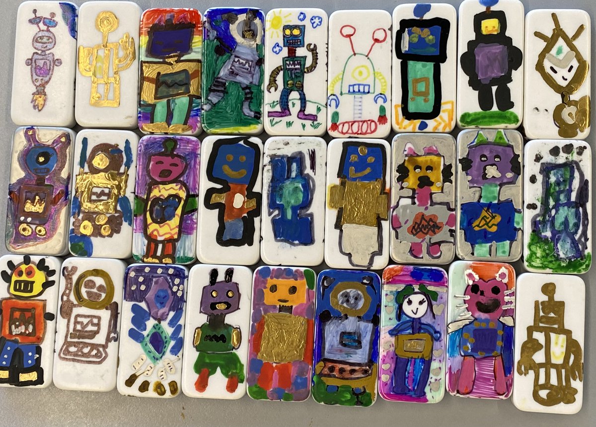 jennyeveland's tweet photo. A class of Joy Bots by grade 2 Ss. They keep one and give one away to give joy or bravery or friendship to someone else in their community. #botjoy #learnisb #isbartists https://t.co/z5jnmvJSmO