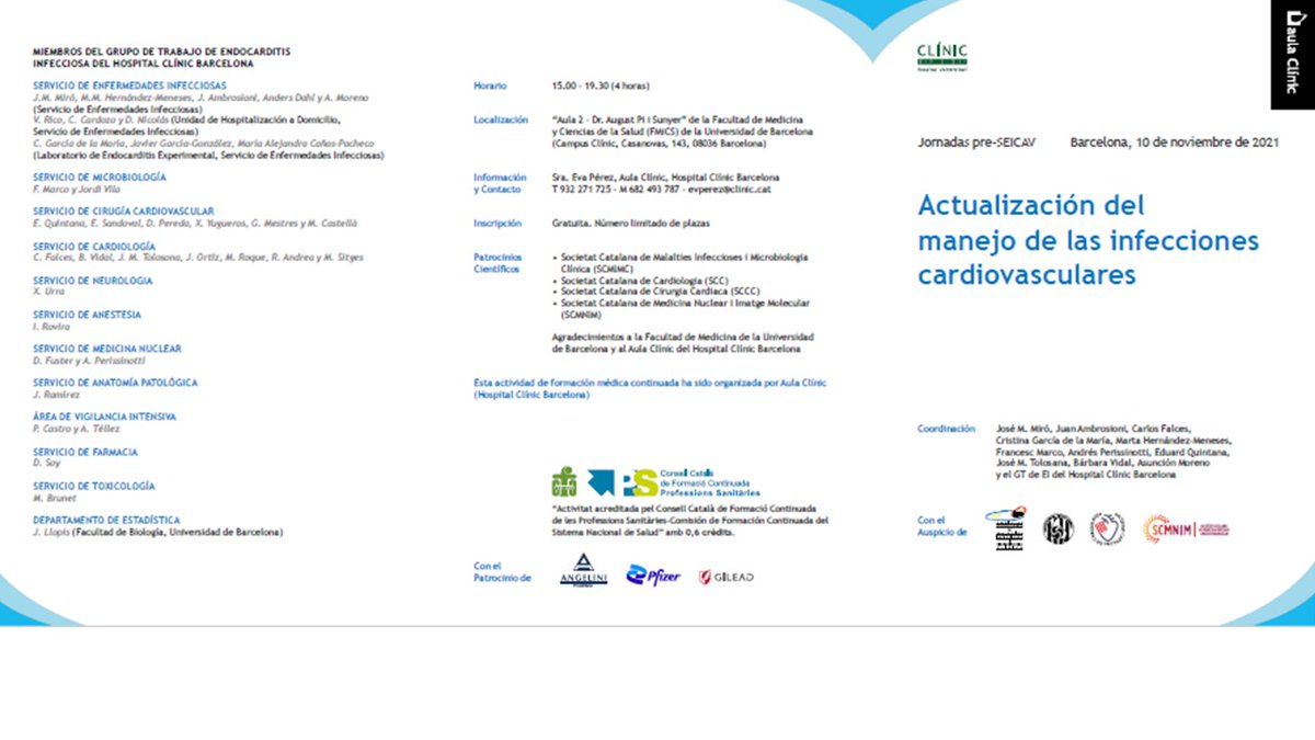 No te pierdas hoy las Jornadas de actualización en Infecciones cardiovasculares del HCB, previas al congreso SEICAV2021
<a href="/hospitalclinic/">Hospital Clínic</a> <a href="/SociedadSEICAV/">SEICAV</a>