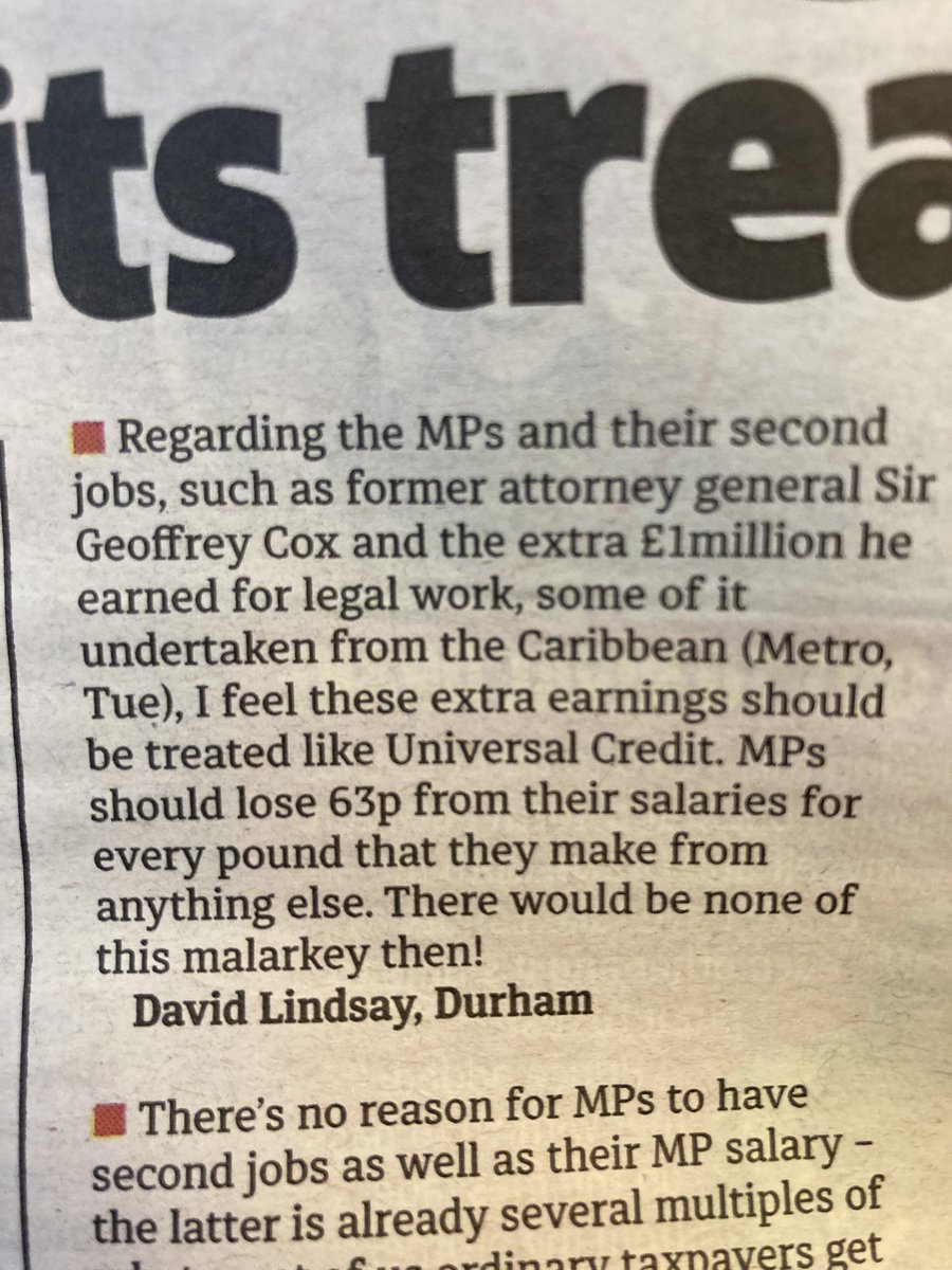 tedbyoung's tweet photo. Interesting Metro reader’s solution to MPs’ second jobs row… #metrotalk https://t.co/9hW3tzX7ZR