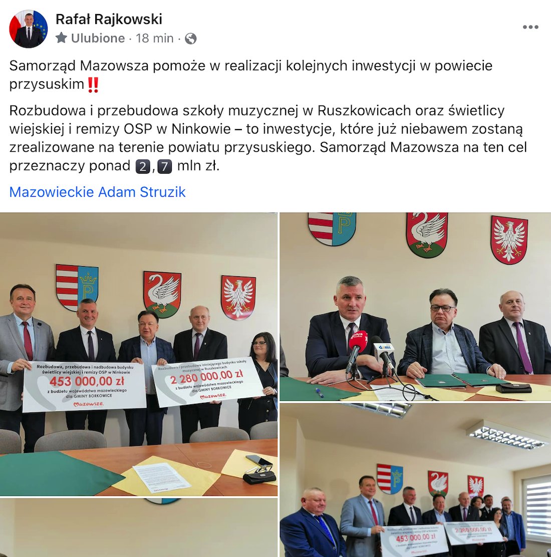SejmikMaz's tweet photo. 🟠 Wicemarszałek Rafał #Rajkowski informuje: 'Samorząd #Mazowsze pomoże w realizacji kolejnych inwestycji w powiecie przysuskim: rozbudowa i przebudowa szkoły muzycznej w Ruszkowicach oraz świetlicy wiejskiej i remizy OSP w Ninkowie – z dofinansowaniem ponad 2,7 mln zł' ⤵️ https://t.co/WKg9lTf4lY