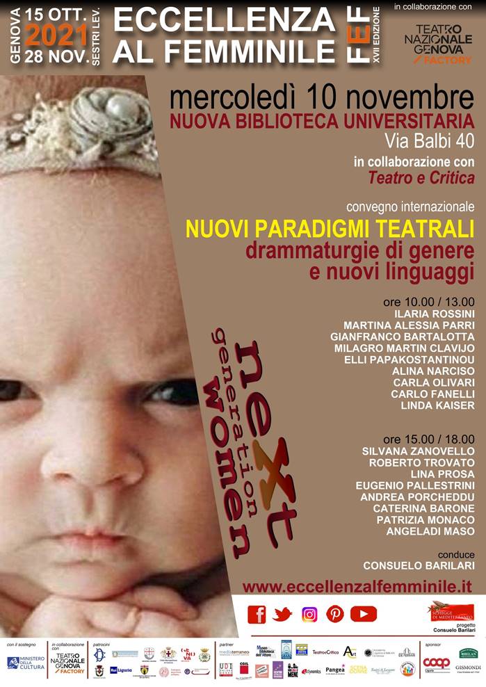 EccellenzaA's tweet photo. Oggi dalle 10.00 alle 13.00 e poi dalle 15:00 alle 18.00 Un convegno internazionale con tanti ospiti sul tema Nuovi paradigmi teatrali, drammaturgie di genere nuovi linguaggi. Alla @bu_genova per il #FestivaldellEccellenzalfemminile https://t.co/2jMimvzLyl