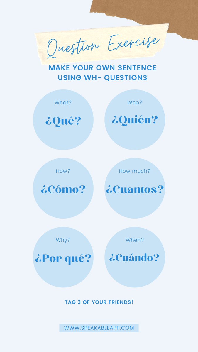 KSpeakableapp's tweet photo. Learn Spanish Step by Step!
One way of Learning Spanish is understanding interrogatives, start trying to ask some simple questions to use what you have learned.

Drop your WH- questions in the comment section and don't forget to challenge 3 friends. https://t.co/X7oWtaczP4
