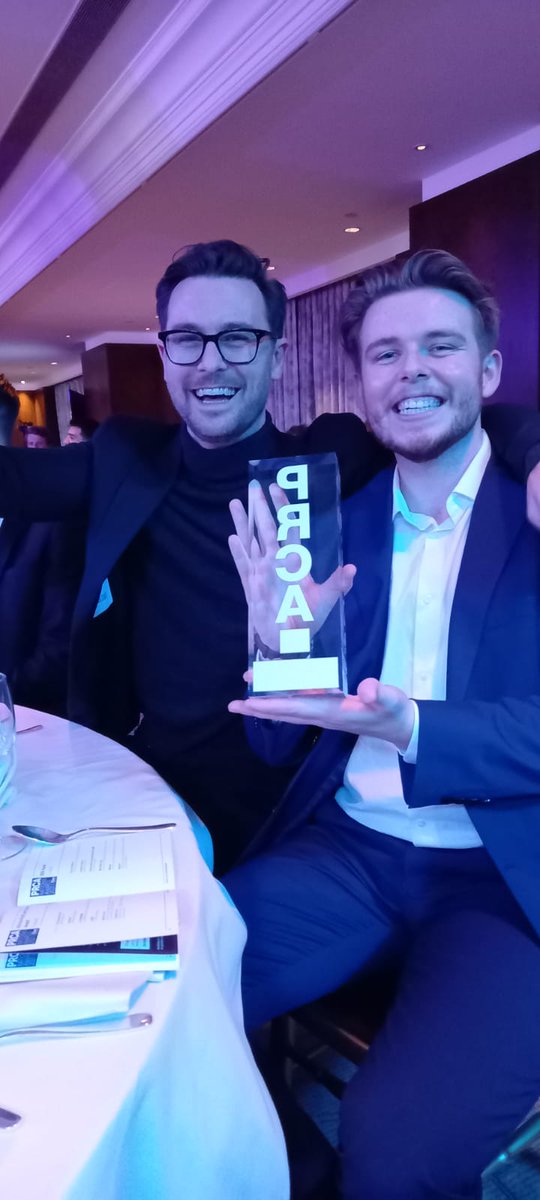 Mega night at the <a href="/PRCA_HQ/">PRCA</a> awards and chuffed to have won the B2B award for our work with the wonderful team at <a href="/rehab_agency/">Rehab</a> 

From using PR to drive lead-gen to getting them onto LADbible, it's been a fantastic year on the account.

🥳