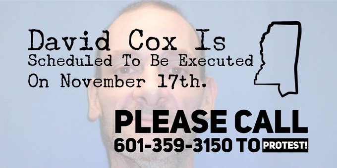 KarineOmry's tweet photo. Pls take action today! After almost a decade without executions the state of MS is determined to execute a mentally ill man with drugs that the state is refusing to reveal their source! Call/tweet Gov @tatereeves let him know you oppose #DavidCox execution!
@ACLU_MS https://t.co/DzuOZV48tX