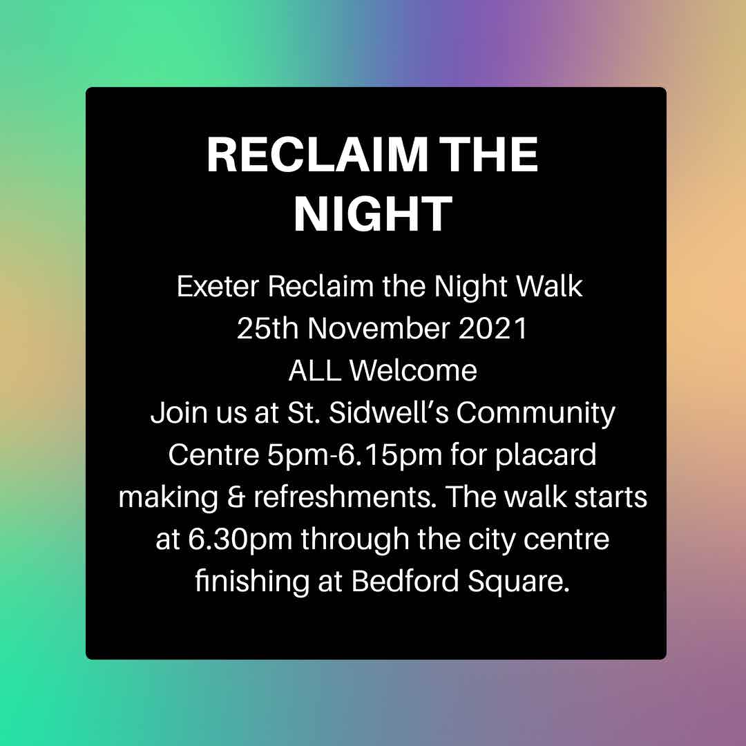 RTNDevon's tweet photo. This month sees Devon’s largest gathering yet against sexual violence.
Join us for our Exeter Reclaim the Night walk on 25th November to demand change and an end to violence against women and girls.
#evaw #rtndevon #16daysofactivism #saferstreets #itsnotok #exeterrtn https://t.co/mNd8oG3Zc6