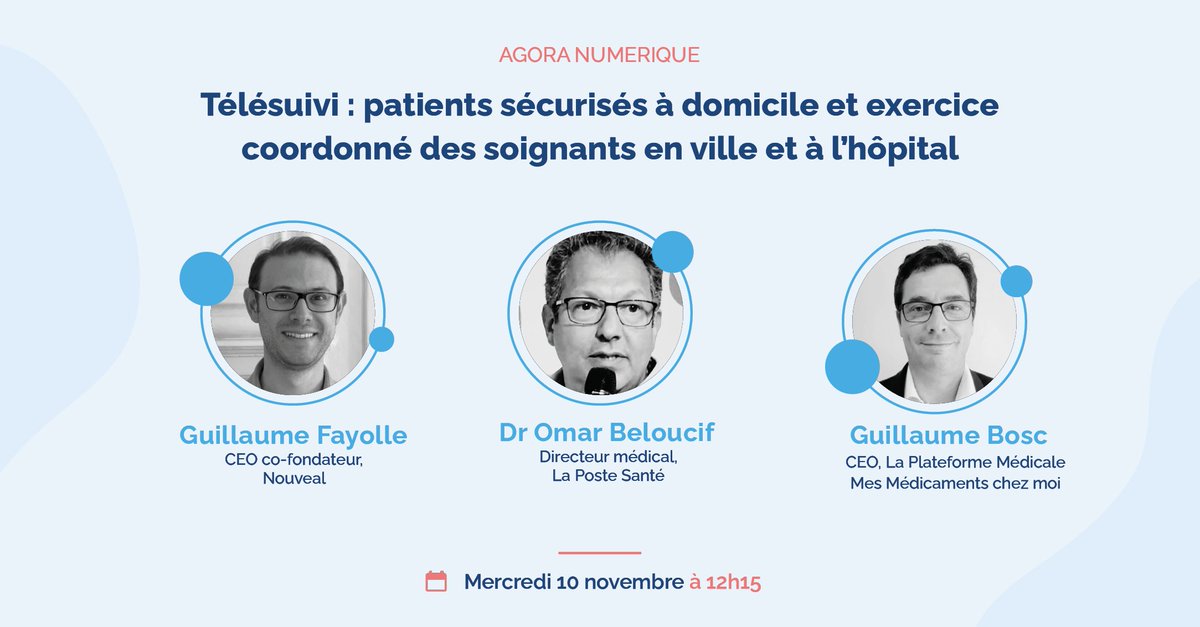 #SANTEXPO [H-1] Dans moins d'une heure, notre CEO <a href="/gfayolle/">Guillaume Fayolle</a> participera à l'Agora autour du télésuivi avec Omar Belloucif et Guillaume Bosc. 
👉RDV à l'agora numérique <a href="/parisSANTEXPO/">SantExpo</a> pour parler #sécurisation des patients et #coordination de l’exercice des soignants