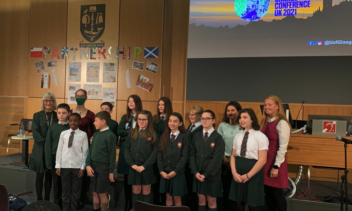 CnScotland's tweet photo. And look who is here! @lornaslater with @StEunan today, after presenting their views and their actions in West Dunbartonshire and how they have shared their learning with @EscuelaLCM in Chile. #sharedambition @COP26 https://t.co/76PtTBbgWt