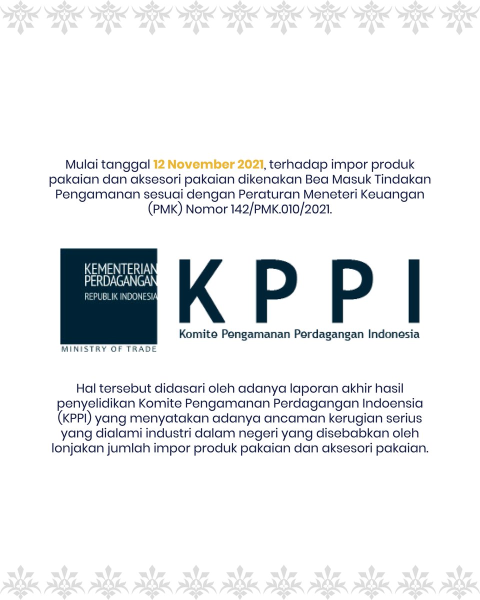 beacukai_batam's tweet photo. Halo Tuan dan Puan😁

Hang Bece akan membagikan informasi mengenai Pengenaan Bea Masuk Tindakan Pengamanan terhadap Impor Produk Pakaian dan Aksesoris Pakaian.

Wah kenapa ya hal ini diberlakukan?

Pakaian apa yang dikenakan?

Nah langsung saja simak infografis berikut ini

#BMTP https://t.co/T9ipbSUNRr