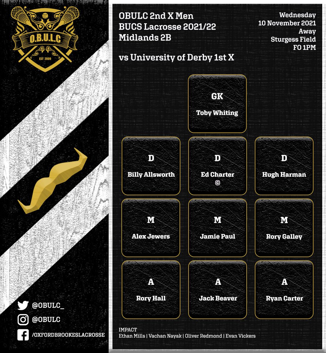 🚨 BUCS Game week 5 🚨

🥍 GAME DAY🥍

OBULC continue their BUCS campaigns for 2 team this week

Date: Wednesday 10th November 🗓

Women’s 1st X vs <a href="/LoughboroughLax/">Loughborough LAX</a> 2nd X (H) - 2:00pm Face Off 🥍

Men’s 2nd X vs <a href="/UoDLacrosse/">UoDerby Lacrosse</a> 1st X (A) - 1:00pm Face Off 🥍 

#OBULC #Lacrosse #BUCS