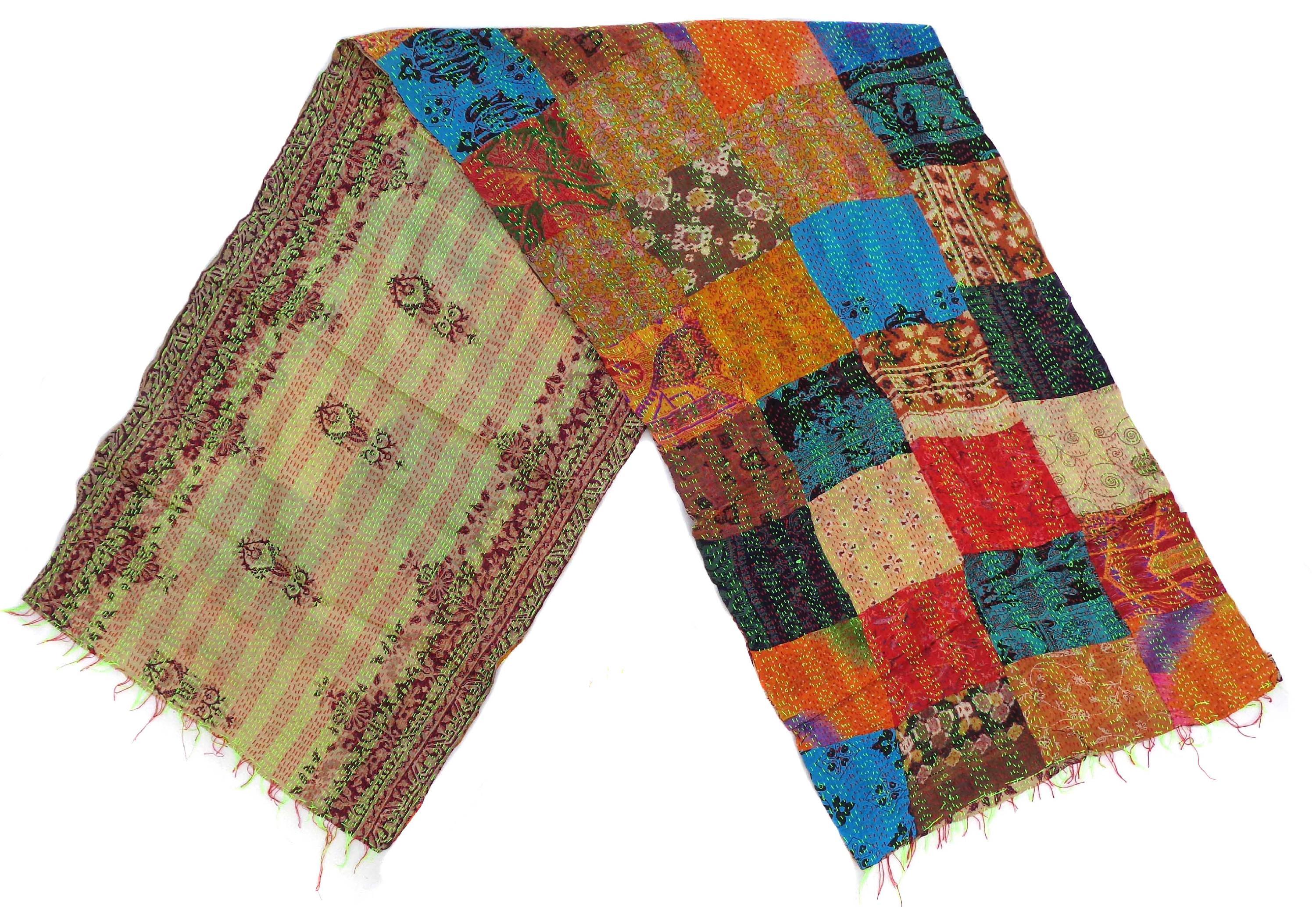 Handmade patchwork Silk Kantha Scarf Head Wrap Stole Dupatta Hand Quilted Women Bandanas headband KP70