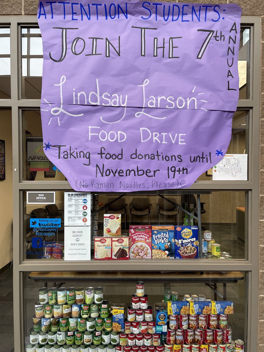 tamschaefer's tweet photo. Just a friendly reminder to our Cross County families and extended friends  and families, please consider donating food items.  Receiving items until November 19.  ⁦⁩ ⁦@CrossCounty1⁩ https://t.co/MC2kV0pMNe
