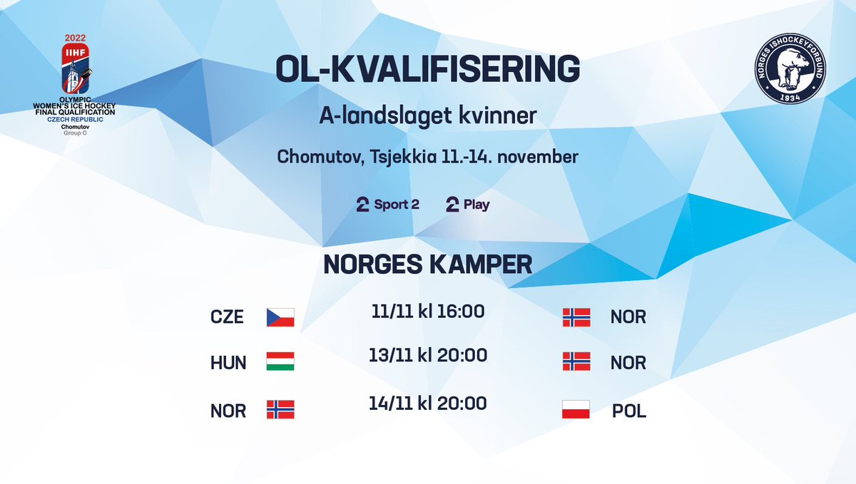 I morgen starter alvoret! 🇳🇴 #Hockeyjentene våre skal gi alt for å kvalifisere seg til OL i Beijing ⚔️ 

📺 Alle tre kampene ser du på TV2 Sport 2 og TV2 Play.