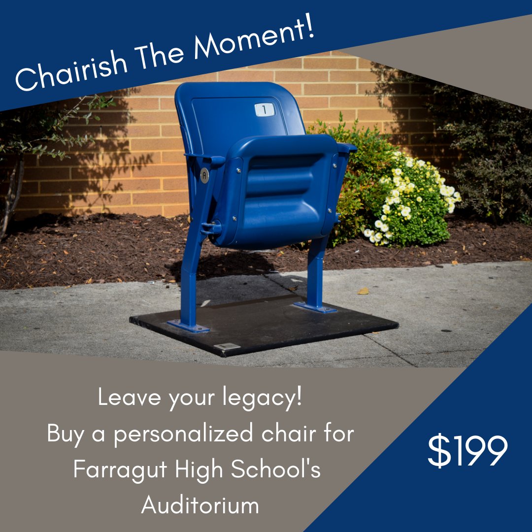 FarragutSMM's tweet photo. Leave your legacy! Order and personalize a chair for the FHS auditorium at https://t.co/GhbjEE0hdr! https://t.co/8RwYX5TYSi