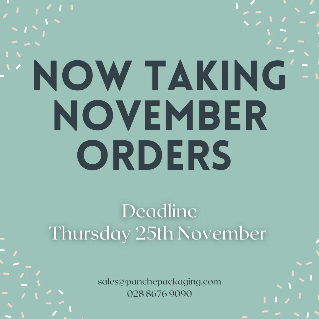 PanachePack's tweet image. 𝐍 𝐎 𝐕 𝐄 𝐌 𝐁 𝐄 𝐑   𝐎 𝐑 𝐃 𝐄 𝐑 𝐒
Place your order before Thursday 25th November
028 8676 9090
sales@panachepackaging.com
.
.
.
#customprinting #packagingdesign #paperpackaging #personalisedpackaging  #packagingsolutions
