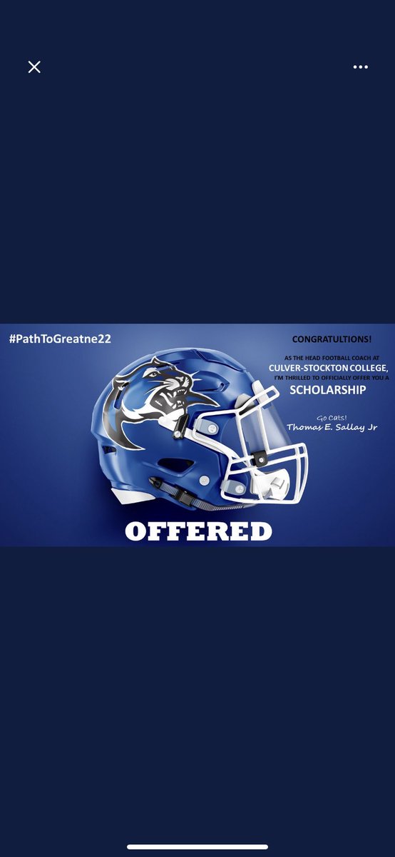 Thank you <a href="/CoachCutshaw/">Roy Cutshaw Jr</a> for an opportunity to further my academic and football career! <a href="/CSCwildcatsFB/">Culver Football</a>