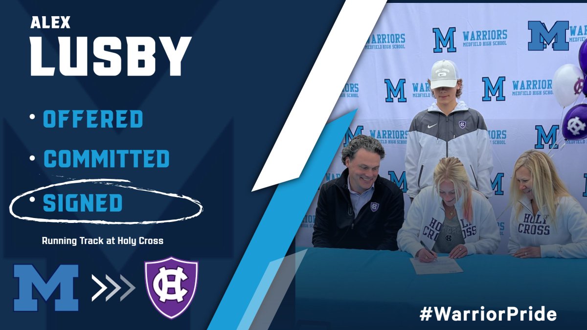 MedfieldAD's tweet photo. Congrats to Alex Lusby!
Signed #NLI to run at Holy Cross.
#legit #ProudAD
@GlobeSchools @GlobeLars @BostonHeraldHS @MedfieldTrack @G_MEDSOC https://t.co/u4xNOLsHoE