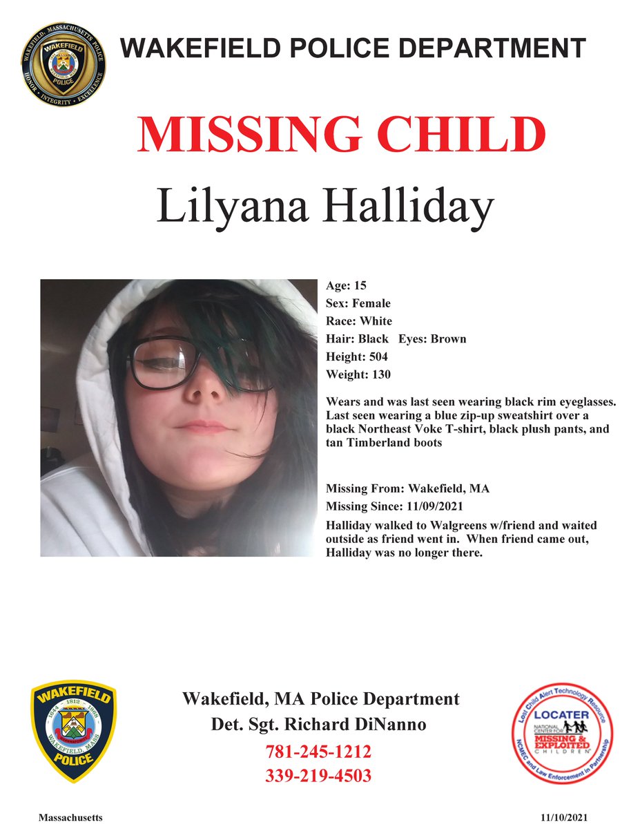 WakefieldMAPD (@wakefieldpd) on Twitter photo Missing Juvenile - 15 y/o Lilyana Halliday
wakefieldpd.org/home/news/miss… Missing Juvenile - 15 y/o Lilyana Halliday
wakefieldpd.org/home/news/miss…