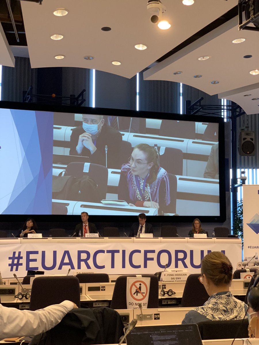 SaamiCouncil's tweet photo. ”There are not plenty of land left in the European #Arctic, and a rushed transition without proper mechanisms for implementation of Free Prior and Informed Consent has resulted in the violation of the #Sámi reindeer herders human rights.”
Tonje Johansen at the #EUArcticForum https://t.co/BIxEj1rDyV