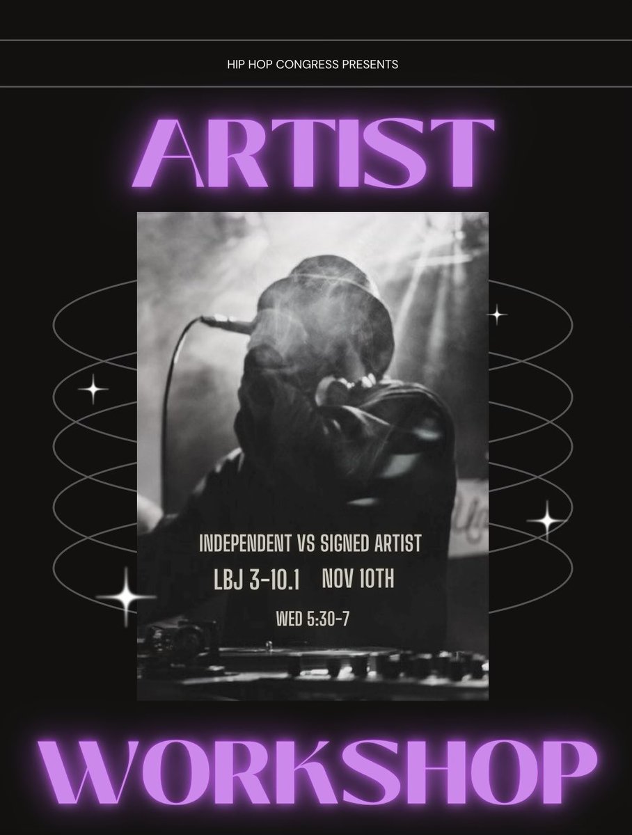 Happy Meeting Day Bobcats 🍾

Join us for our first ever Artist Workshop 🔥
Today in LBJ 3-10.1 @ 5:30-7 PM 🤝

Ya’ll don’t wanna miss it! 

#txst #txst22 #txst23 #txst24 #txst25
