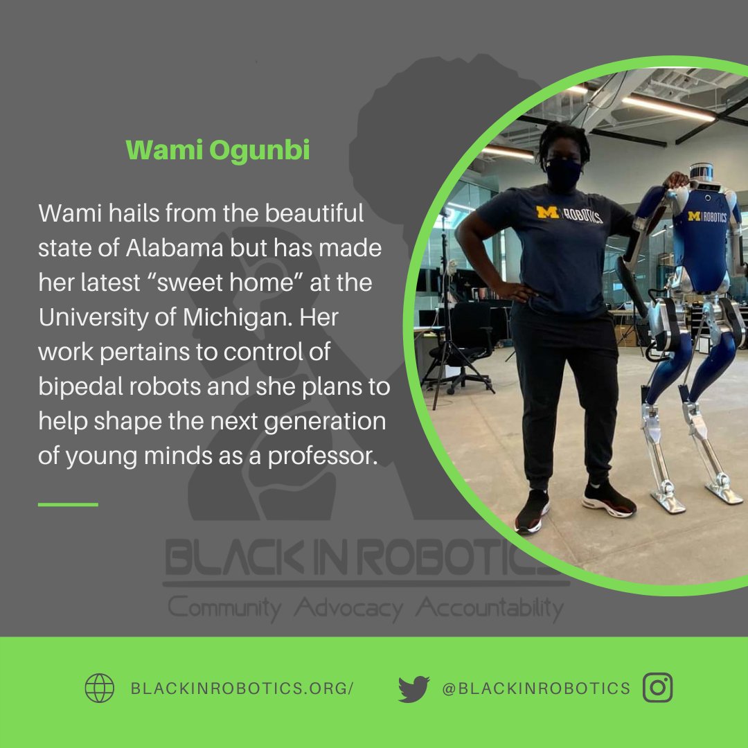 Today's #30for30 is Wami Ogunbui! 

<a href="/UMich/">University of Michigan</a> 
<a href="/BlackWomenSTEM/">Black Women in STEM</a> 
<a href="/blkintechnology/">BlacksInTechnology</a> 

#blackexcellence #blackgirlmagic #robots #robotics #bipedalrobots #STEMEducation #professorsn #STEM #science #engineering #blackwomen #blackwomeninstem #blackwomenintech