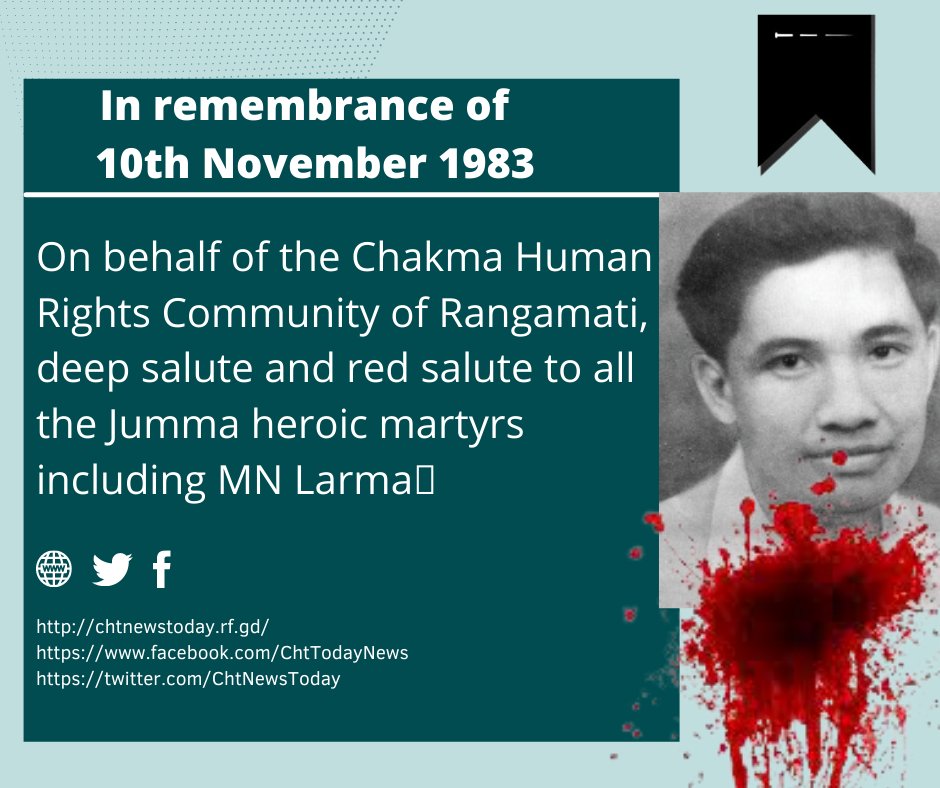 ChtNewsToday's tweet photo. In remembrance of 10th November 1973

Today 38th death anniversary of the undisputed great leader of Jumma National Consciousness Shri Manabendra Narayan Larma and Jumma National Mourning Day 10th November 2021 : https://t.co/pc56JC99S5

#MNLarma #JummaNationalMourningDay #CHTHRC https://t.co/TUTTz1sghs