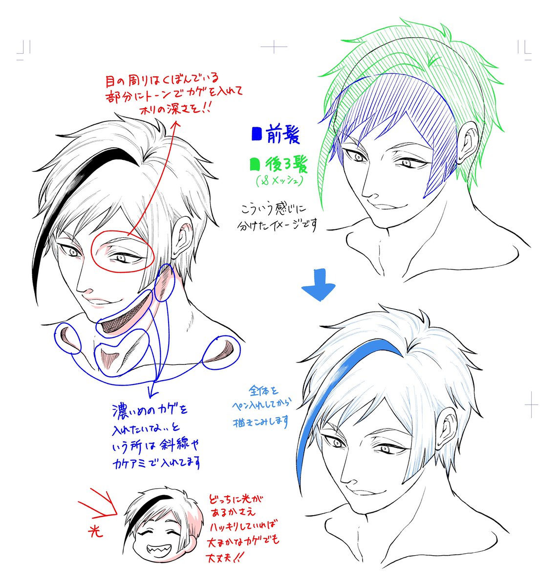 回答【人物の髪の描き方・カゲの入れ方】
お待たせしました‼︎
とりあえず普段私が意識していることを書き起こしてみました‼︎ 