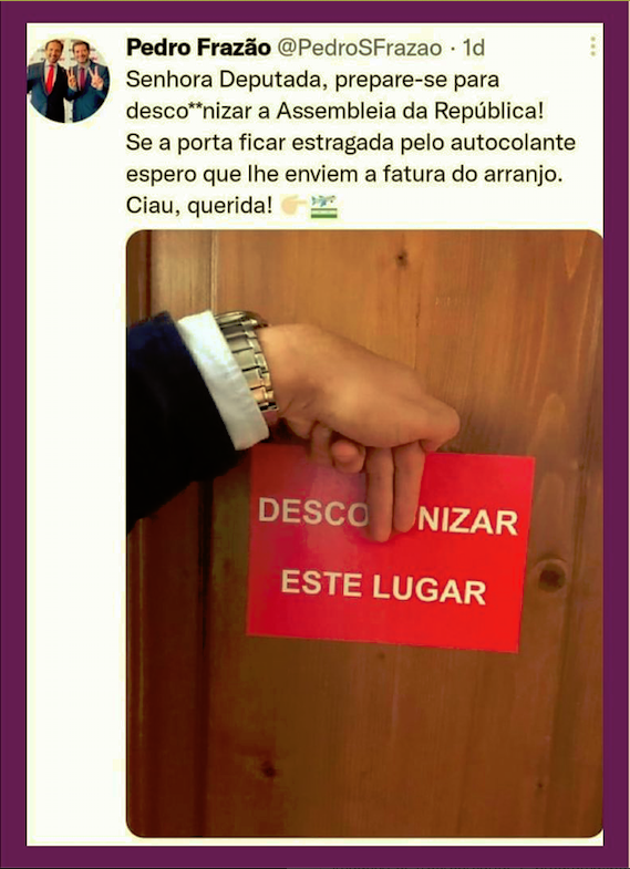 APMJsede's tweet photo. Participação Criminal à PGR

A A.P.M.J. remeteu uma participação criminal à PGR, atinente ao “tweet” “Desconizar este lugar”.

Ler mais em https://t.co/yGvz35T0qW https://t.co/IKXInJSVoO