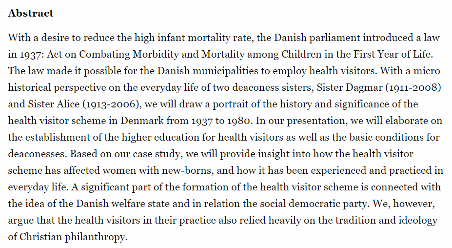 HigherEdFutures's tweet photo. CHEF TALK - online, free and open to all: The Danish Health Visitor Scheme 1937-1980: between state and God

November 17th, 15.00-16.00 (CET)

Speakers: 
Pernille Svare Nygaard (PhD student, AU)
Astrid Elkjær Sørensen (PhD, Postdoc, AU)

Register here:
https://t.co/RhLC4R8pgS https://t.co/XcfE4pATom