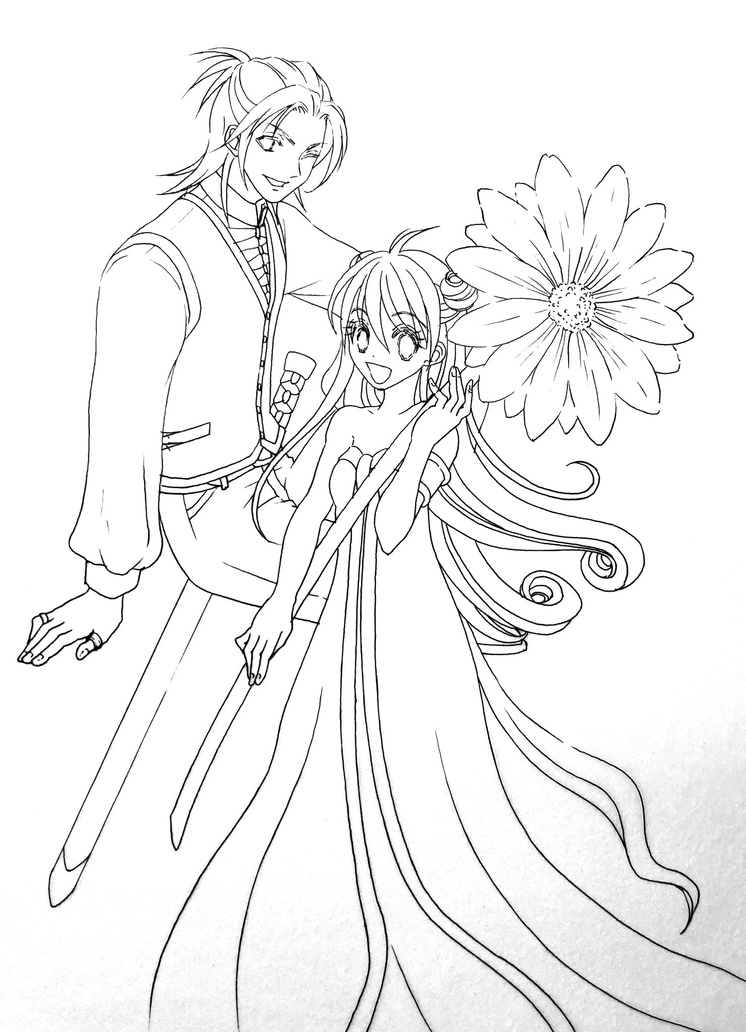 松元美智子の漫画ツイート 長い間キャラの線画しかなかったイラストの全体が入った完成系の絵が見つかったという話 ブログ書きました 昔はパーツ毎分けて描いてたのです お姫様とお姫様を守る男なんだけど 実は王子様という 強くて王子様って設定好き