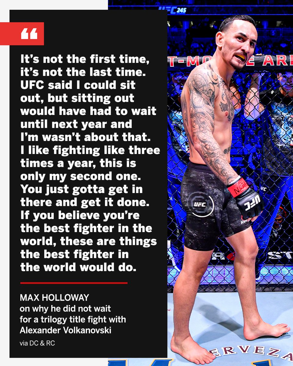 espnmma's tweet photo. Holloway chose to stay active instead of wait for a trilogy fight with the champ 📆 #UFCVegas42 https://t.co/5aeMl0XTRK