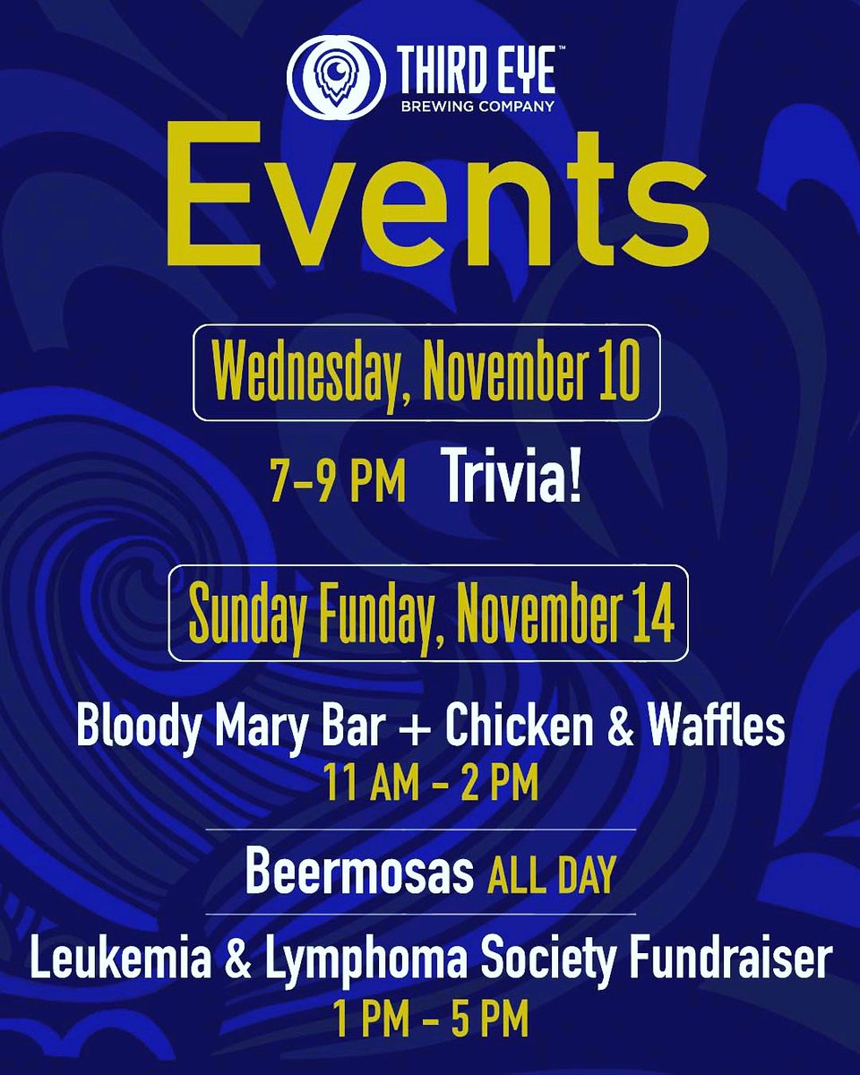 ThirdEyeBrew's tweet photo. This week’s events at @ThirdEyeBrew! Let’s make it a great week! ☀️🍺🍔

#BreweryEvents #GoodThingsAreBrewing #GoodThingsAreCooking #LiveLifeDoGoodDrinkBeer  #DrinkLocal #Sharonville #OhioCraftBeer #CincyCrafted #ohioontap https://t.co/JG88k7IWs6