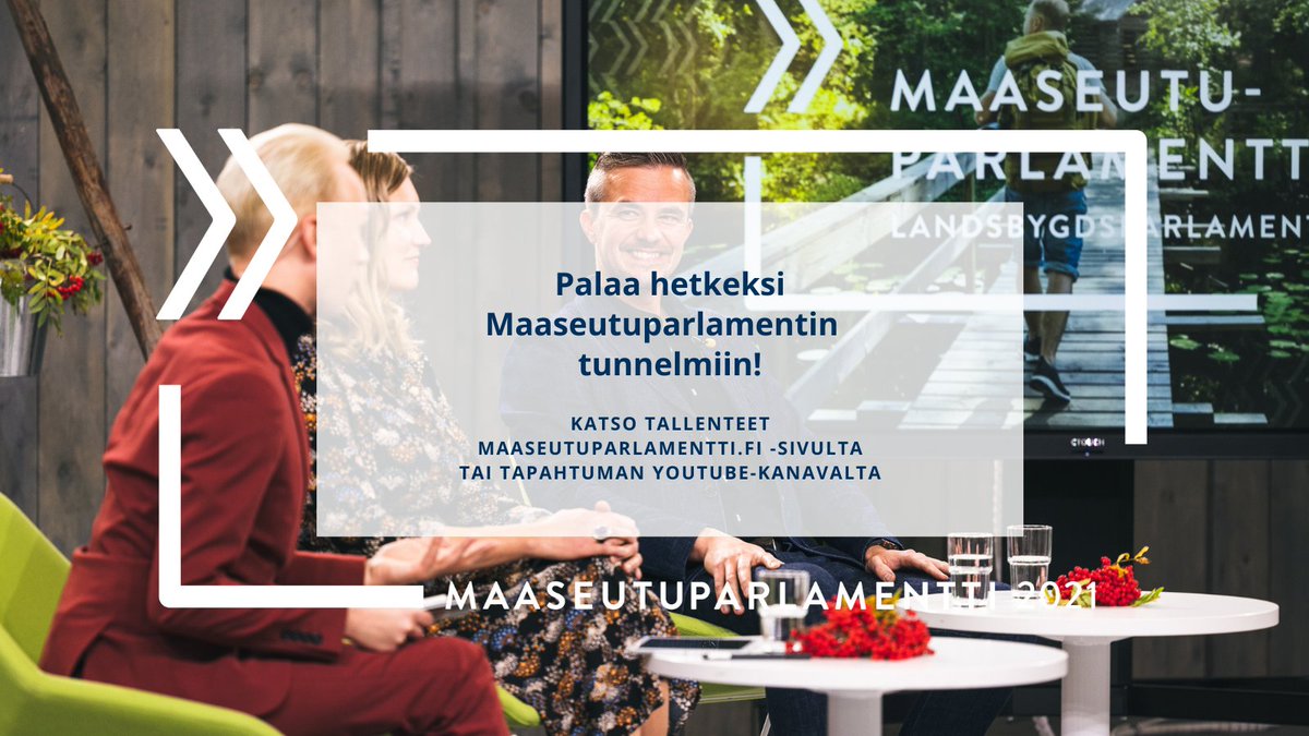 Nyt voit palata hetkeksi takaisin Maaseutuparlamentin tunnelmiin!🤩Tapahtuman huikeat pääkeskustelut, alustukset sekä Suomen Kylien palkintogaala ovat katsottavissa tallenteina YouTube-kanavallamme ja nettisivuillamme: maaseutuparlamentti.fi/ohjelma. #maapuhuu #maaseutuparlamentti