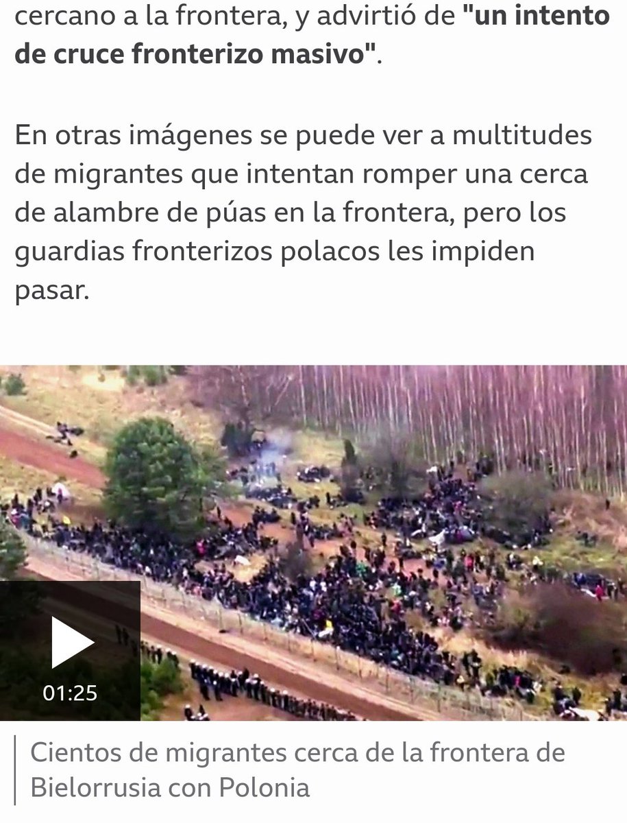 ⛔ BULO de <a href="/bbcmundo/">BBC News Mundo</a>. "Al ser expulsados masivamente de Polonia, y con Bielorrusia rechazando su ingreso, los migrantes se encuentran varados y en los fríos bosques polacos."

❌ FALSO: No han sido expulsados masivamente de Polonia porque no han llegado a entrar al país.