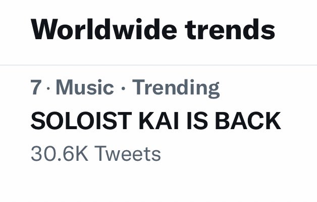 PromoTeamEXO's tweet photo. 🍑WW TRENDS🍑

#KAI2ndSOLO #1 🎉🎉

#시작됐어_카이타임 # #3

SOLOIST KAI IS BACK #7 

KIM JONGIN #19 

#카이 #KAI @weareoneEXO #EXO #엑소 https://t.co/d3T5KHUF8L