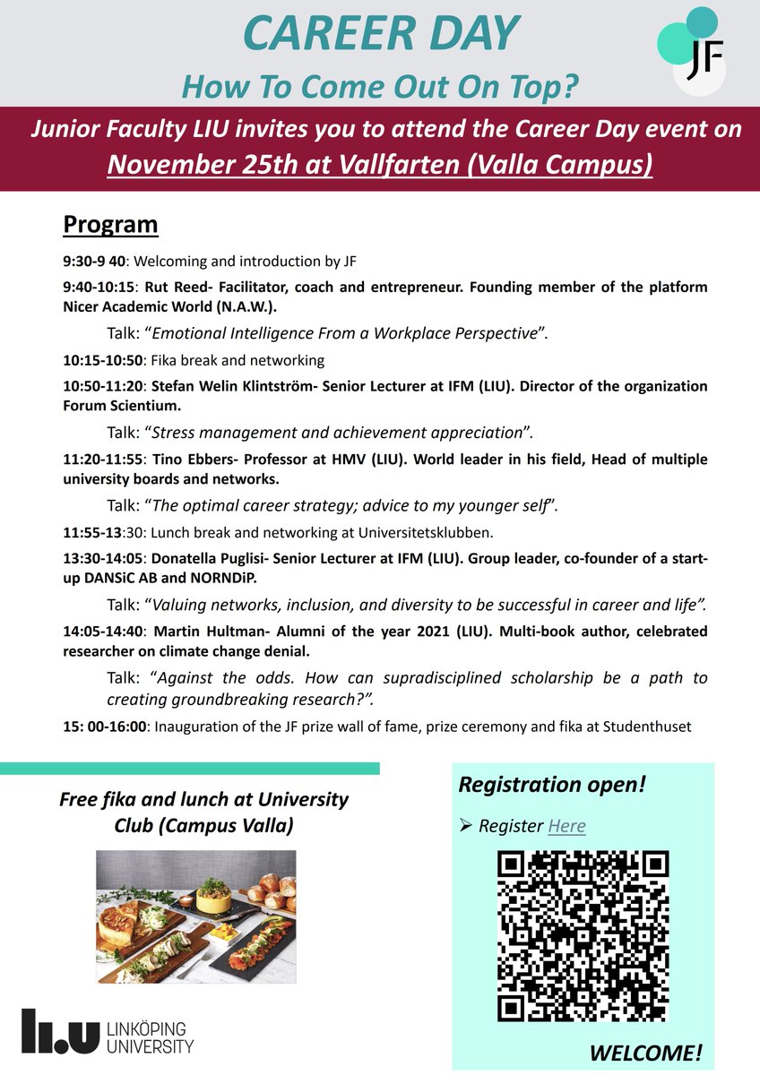 Junior Faculty Linköping University (@juniorlinkoping) on Twitter photo Please join us at the upcoming Career Day organised by <a href="/JuniorLinkoping/">Junior Faculty Linköping University</a>. We have some interesting speakers lined up :-) Plus it is a great way to meet in person and get to know each other! Please join us at the upcoming Career Day organised by <a href="/JuniorLinkoping/">Junior Faculty Linköping University</a>. We have some interesting speakers lined up :-) Plus it is a great way to meet in person and get to know each other!