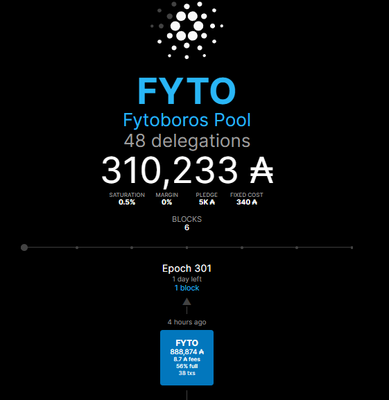 thejiayang's tweet photo. Thank you to all the early delegators for helping us mint our 6th block! I appreciate every single one of you for sticking around to support #smallstakepools
I'm be working hard to get #FYTO delegators more rewards thru #ISPOs
Join FYTO pool now to see what we can build together https://t.co/1rsXt7EqJA