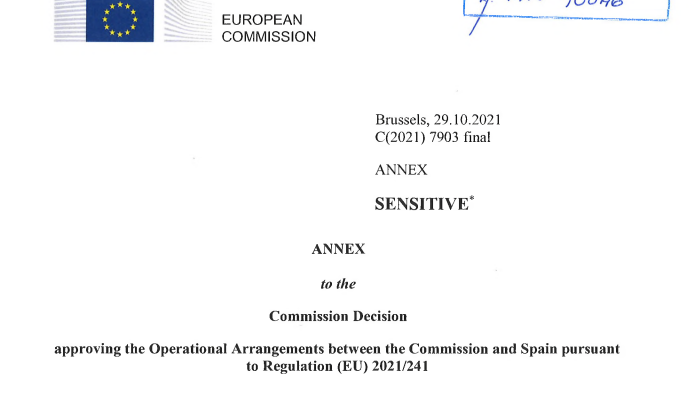 Por fin publica el Gobierno el contrato con la Comisión Europea para publicar los fondos europeos. Lo hace sin haber informado antes al Parlamento y este 10 de noviembre. Vean cuándo está fechado el documento: 29 de octubre
