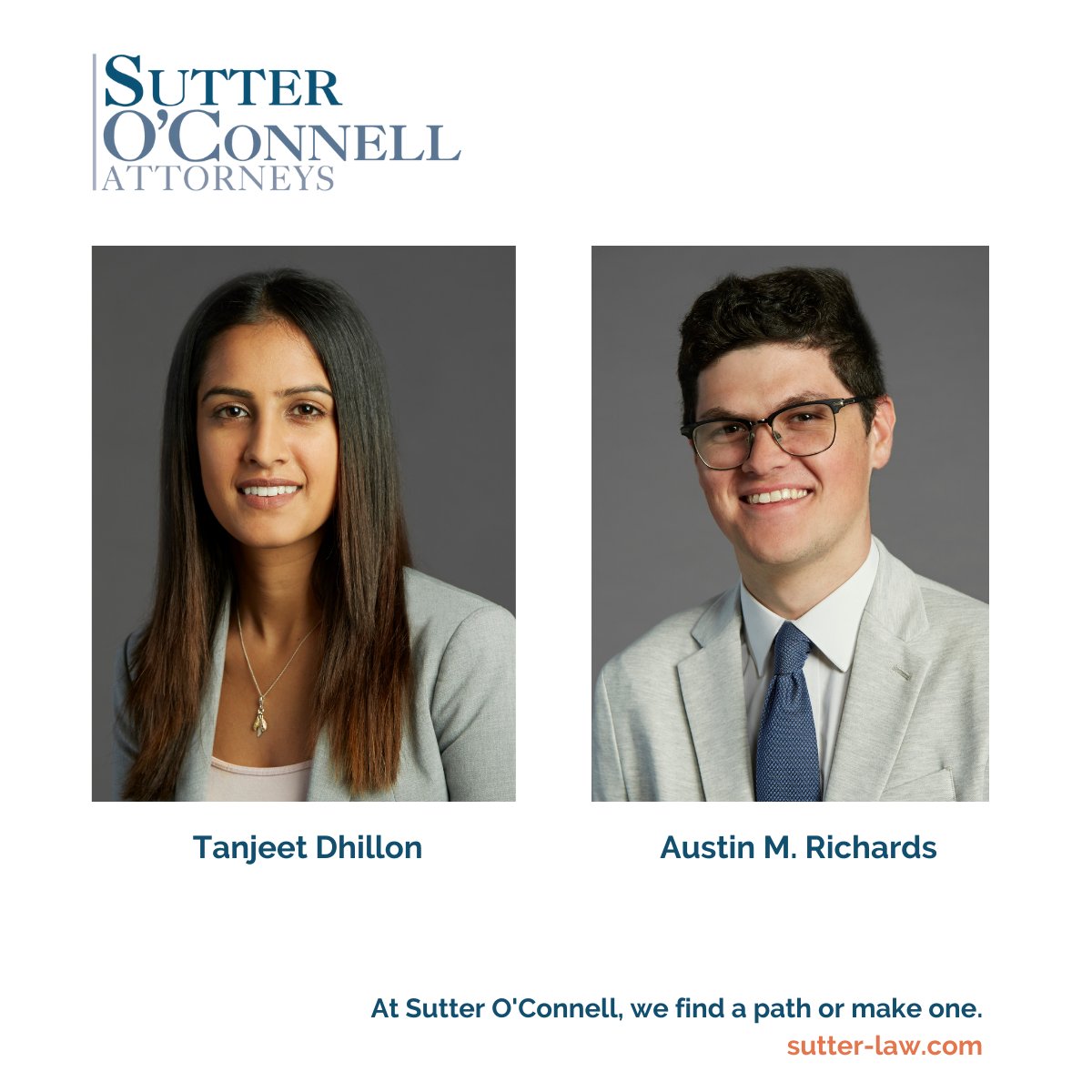 sutteroconnell's tweet photo. We are pleased to welcome our two newest associates Tanjeet Dhillon and Austin M. Richards. Learn more about them here: https://t.co/GVKbJ13iVr https://t.co/fuvp6rGYO0