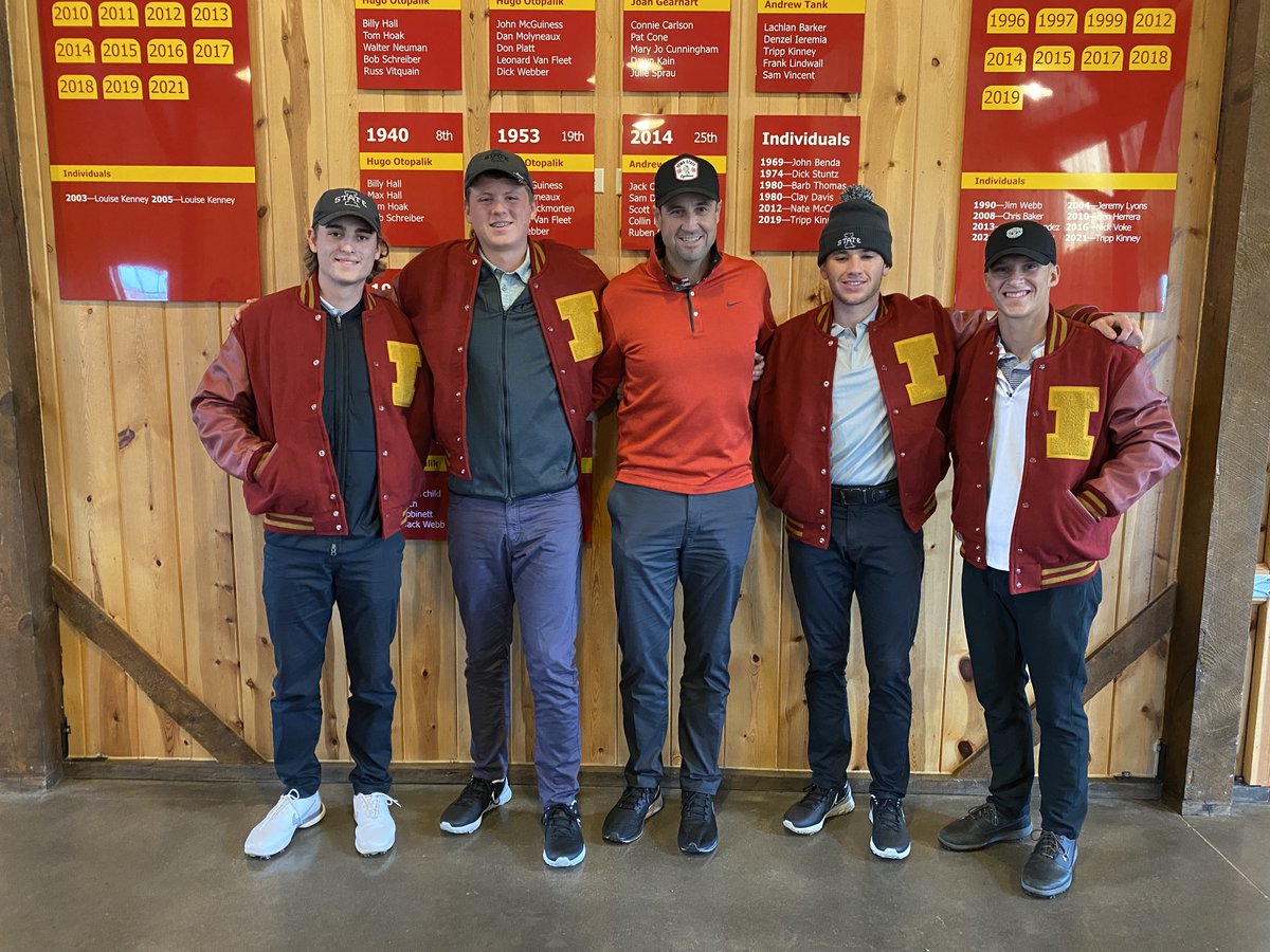 isuletterwinner's tweet photo. Congratulations to our newest group of @CycloneMGOLF letterwinners! We continue to celebrate the tradition of the Iowa State letter by presenting letter jackets. #OnceACycloneAlwaysACyclone https://t.co/kZT8KYMTak